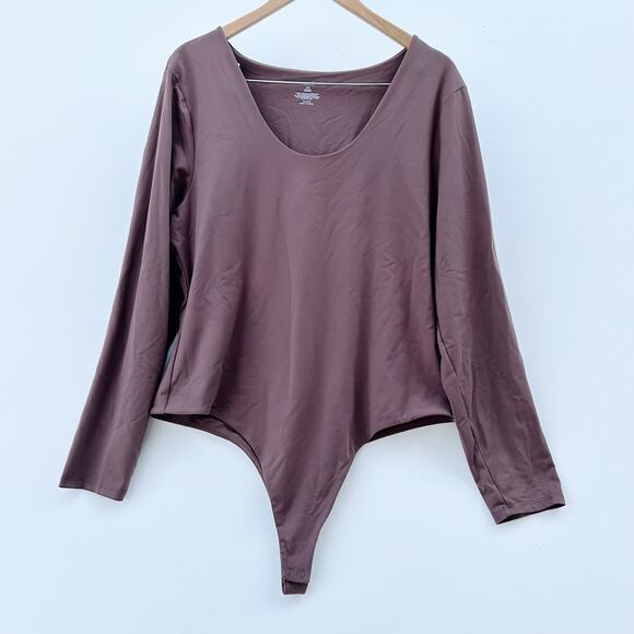 Nuuds Bodysuit Plus Size Brown Mocha Long Sleeve Scoop Neck Stretchy XXXL 3X - Picture 3 of 7